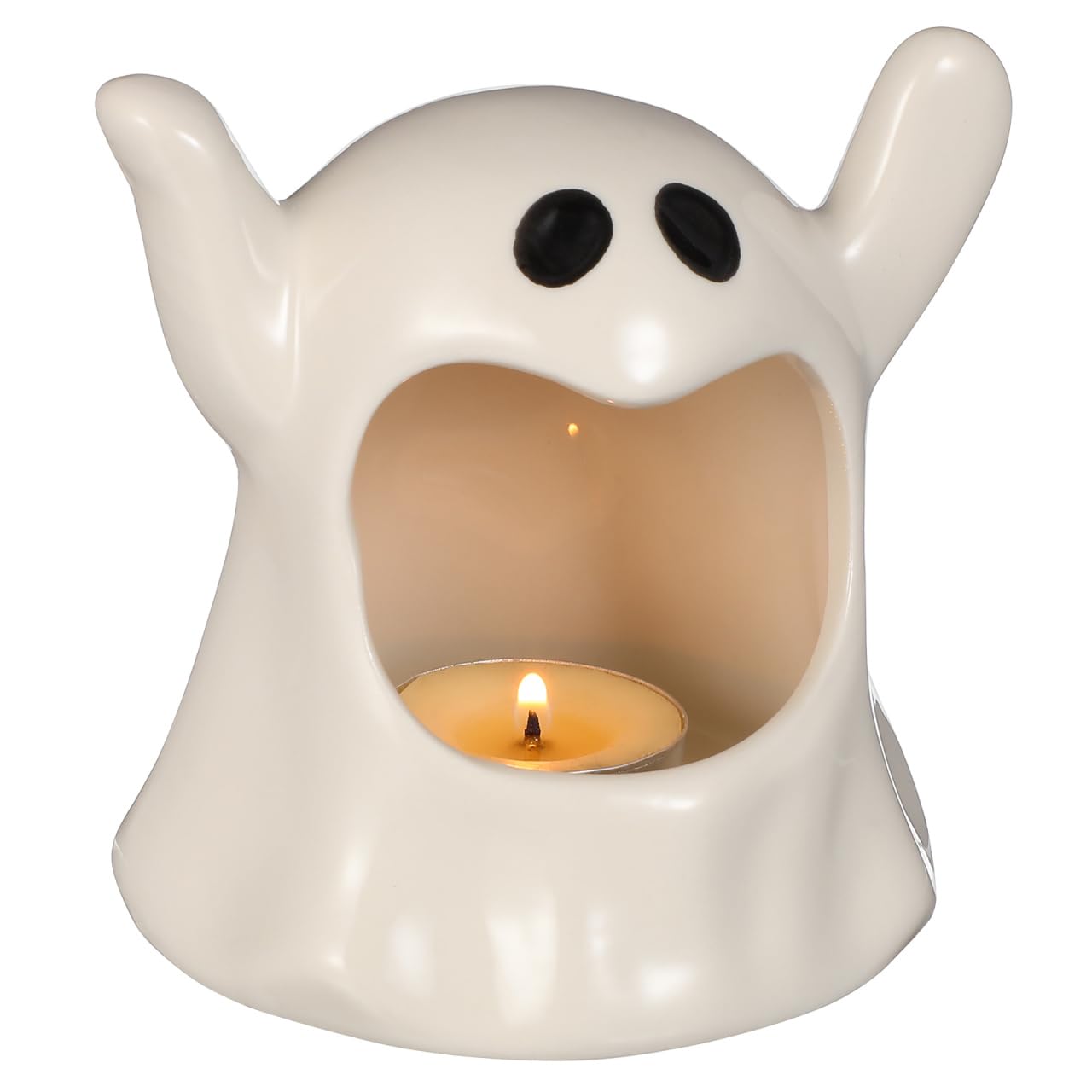 Amosfun Ghost Candle Holder Ceramic Halloween Votive Tea Light Candlestick Spooky Tabletop Decor for Halloween Home