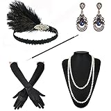 ZeroShop 1920s Accessories Headband Earrings Necklace Gloves Cigarette Holder (Medium, M16)