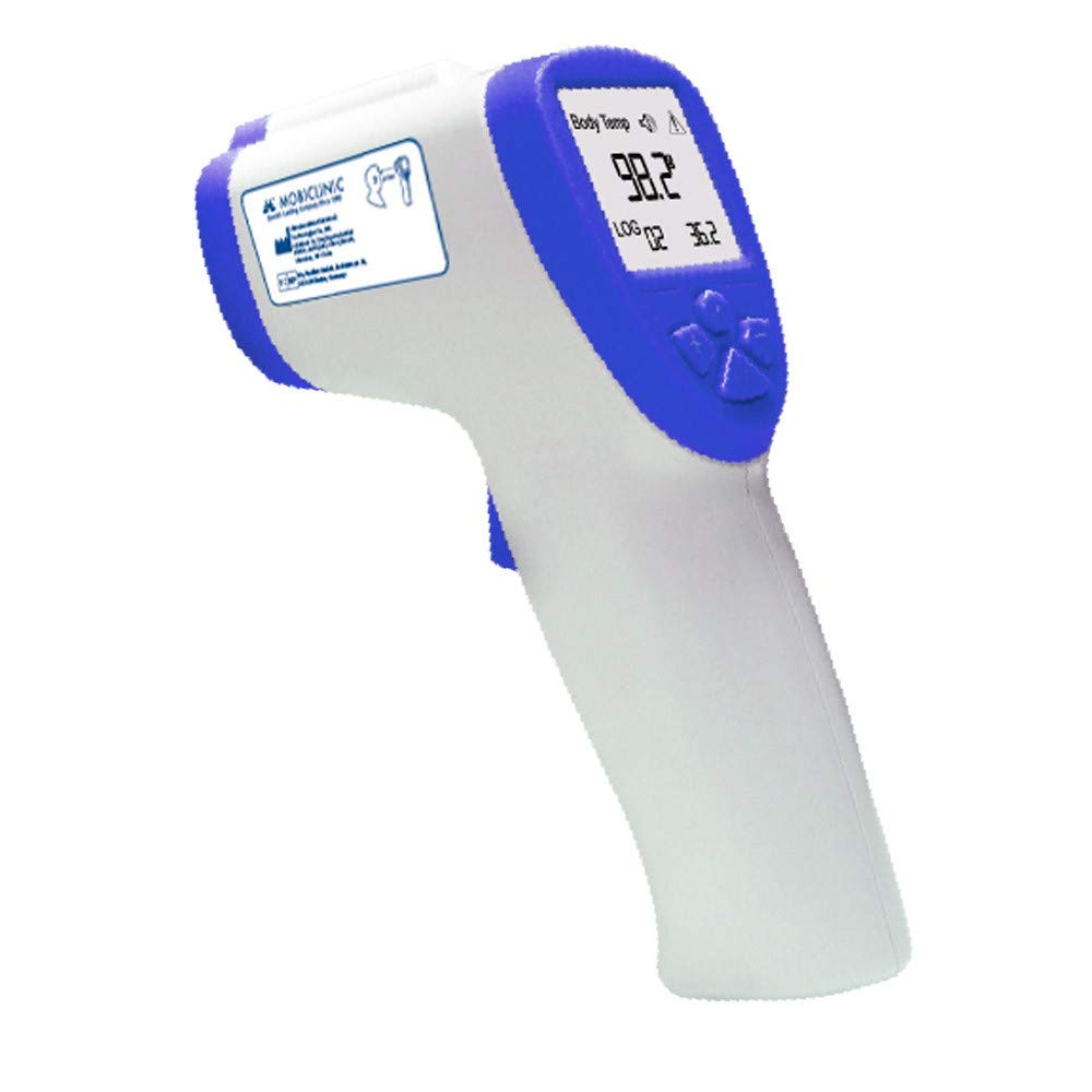 Mobiclinic, TO-01 Contactless Digital Thermometer, Laser Thermometer, Infrared Sensor, Fever Alarm, Digital Reading, LCD Screen, Blue