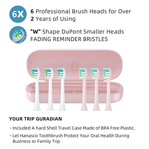 Hanasco Electric Toothbrush Sonic, 6 DuPont Brush Heads & Travel Case