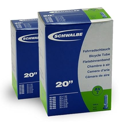 SCHWALBE AV7 (20x1.75-2.50 Zoll) 2 Stück Fahrradschlauch mit Auto Ventil, für Kinderrad + 3 Stück Schwalbe Reifenheber