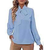 Rooscier Women's Bow Tie Neck Long Sleeve Buttton Cuff Chiffon Elegant Blouse