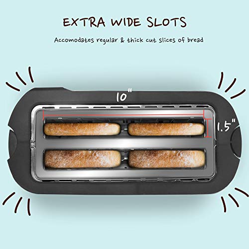 Elite Gourmet ECT3100 Long Slot 4 Slice Toaster, Reheat, 6 Toast