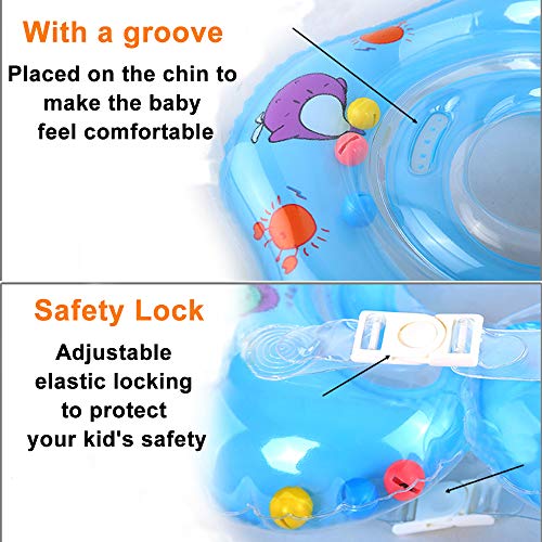 Baby Swimming Neck Float Ring, 2019 Thicken Kids Swim Ring with Inflatable Double airbag Summer Water Sport Bathtub Pool Toys for Infant Toddler Swim Trainer 0 Months to 18 Months (Baby Ring Blue)
