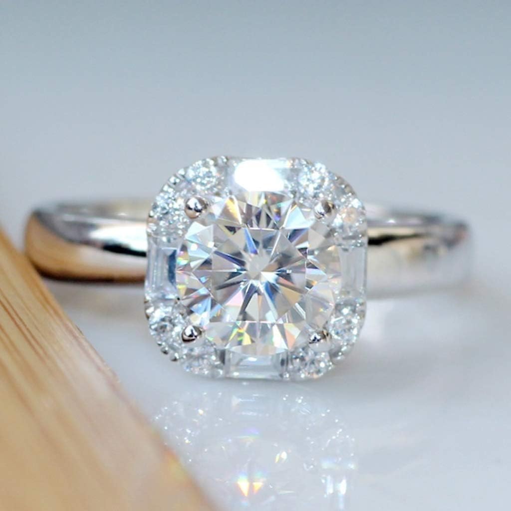 Naomi Queen Brilliance Gorgeous 925 Sterling Silver Luxury 1 Carat Halo Engagement Wedding Lab Grown Moissanite Diamond Ring White 7