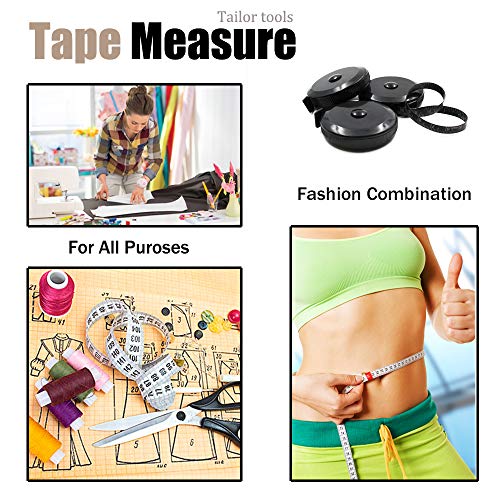 3 Pack Tape Measure 150 cm 60 Inch Push Button Tape Body Measuring Soft Retractable for Sewing Double-Sided Tailor Cloth Ruler (Black) by BUSHIBU - Thumbnail 6