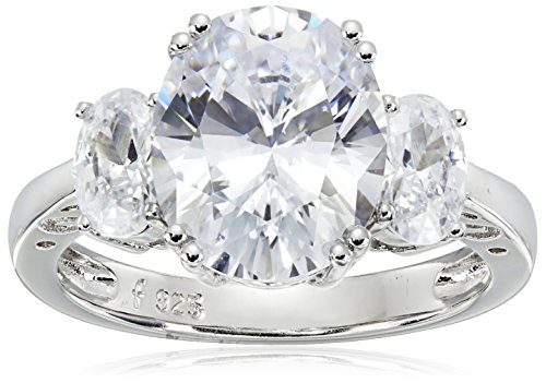 Platinum plated sterling silver clear oval cubic zircon…