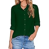 IBAOTORONI Womens Button Down Shirt Long Sleeve Collared Office Casual Chiffon Blouses