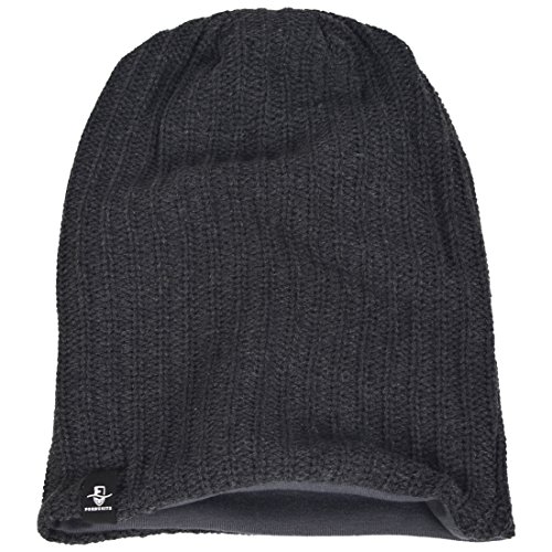 Men's Cool Cotton Beanie Slouch Skull Cap Long Baggy Hip-hop Winter Summer Hat B305 (Ribbed-Grey)
