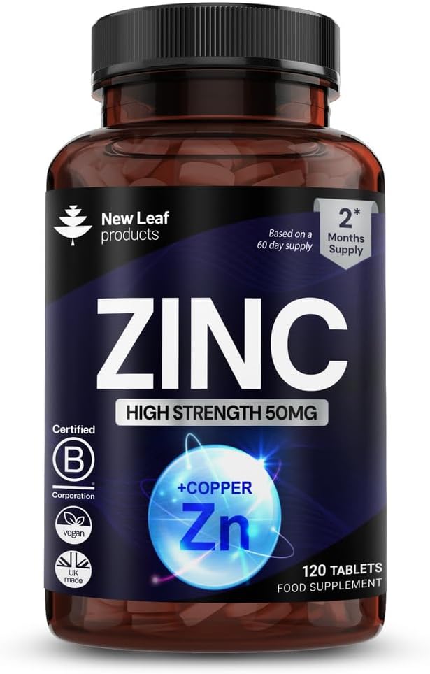 New Leaf Zinc 50mg High Strength Tablets with Copper, 120 Vegan Tablets