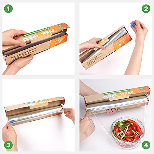 Compostable Cling Wrap with Slide Cutter 197 Square Foot Roll Saran