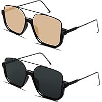 GUVIVI Retro Oversized Aviator Sunglasses for Women Men Square Double Bridge Pilot Sun Glasses 70s Trendy Shades