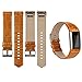 iGK Leather Replacement Bands Compatible for Fitbit Charge 2, Genuine Leather Wristbands Brown Bamboo-Grain