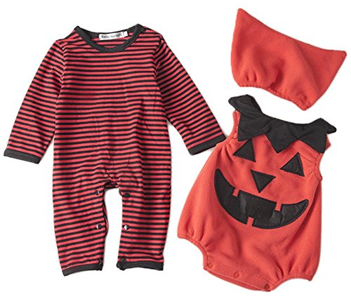 LUKYCILD Halloween Pumpkin Romper Baby Boy 3-PC Costume Set With Hat