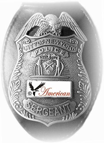 VIAmerican - Antique Silver Sergeant Badge w. Pin back on Leather Holder + Belt clip + Ball chain. We pay tribute to those who strive to Keep us and our Family Safe and live in Peace