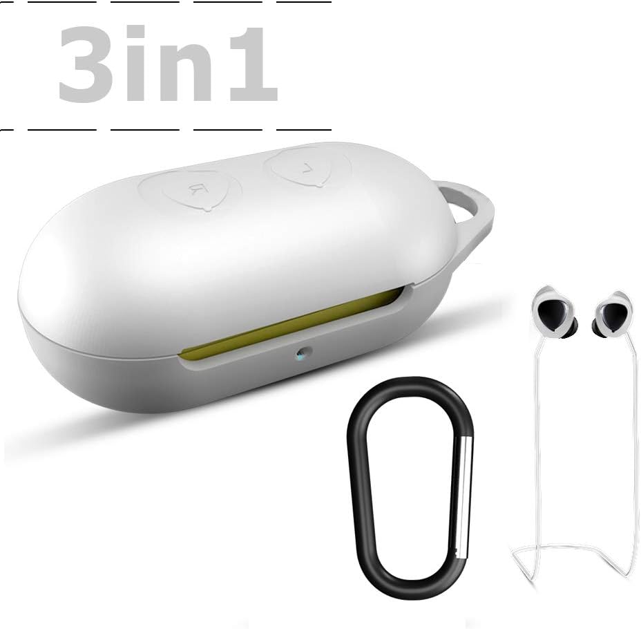 KHTONE Replacement for Galaxy Buds Case Cover, 3 in 1 Silicone Accessories Set, if Applicable Galaxy Buds Charging Case,Silicone Case/Keychain/Anti-Lost lanyards(White)