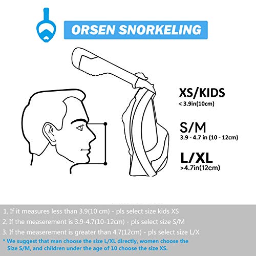 Orsen Newest Version Full Face Snorkel Mask Foldable 180 Panoramic View