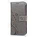 YOKIRIN LG K20 Plus Case, LG K20 V Case, LG K10 2017 Case, Wrist Strap Flip Kickstand PU Leather Wallet Cover Embossed Floral Butterfly with ID&Credit Card Holder 3D Elephant Dust Plug, Gray