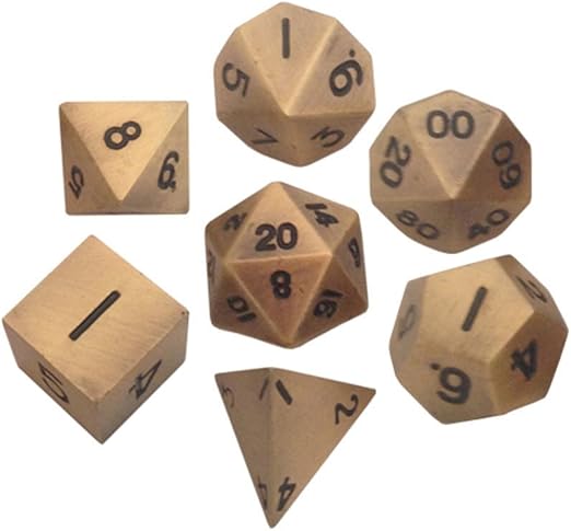 Metal Dice Polyhedral Set of 7 die (7) Antique Gold