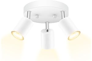 AUQUEE LED 3 Light Track Lighting Kit, LED Track Lighting Fixtures, White Round Ceiling Spot Lighting, Flexibly Rotatable Light Head for Kitchen, Living Room, Bedroom, GU10 Bulb Not Included