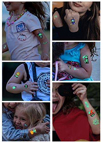 Waterproof Halloween Temporary Tattoo Stickers for kids, Different Designs Glow in the Dark for Children Halloween Party Favor Trick Ghost Monster Pumpkin Tattoos Party Decorations, 10 Sheets
