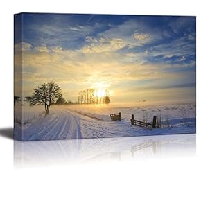 Canvas Prints Wall Art - Sunset Landscape in Winter with Snow in Holland | Modern Wall Decor/Home Decoration Stretched Gallery Canvas Wrap Giclee Print. Ready to Hang - 12" x 18"