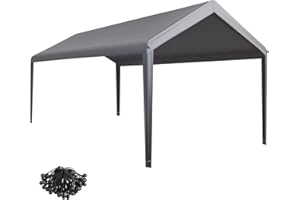 Gardesol Carport Replacement Canopy, Replacement Top Cover for 10' x 20' Carport Frame, 180G Waterproof & UV Protected Tarp with Ball Bungees, Gray, Only Top Cover, Frame is not Included