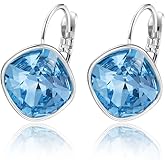 XUPING Crystal Earrings for Women Gold Plated Silver Sparkly Square Leverback Earrings Hoop Drop Dangle Birthday Party Jewelry Gift