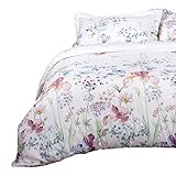 Bedsure Printed Floral Duvet Cover Set Twin Size White Soft Duvet Cover Zip Bedding Sets Collection