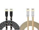 Cat 7 Ethernet Cable 3 ft 2Pack, Cat7 10 Gigabit Ethernet Internet Network Patch LAN Cable Cord Nylon Braid for Modem Router RJ45 Computer Laptop