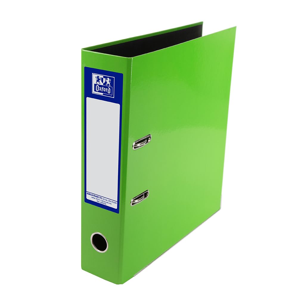 Oxford Premium A4 Lever Arch File, Bright Green Single Folder, Heavy Duty