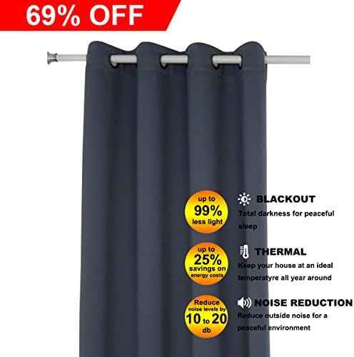 HOZY Blackout Curtains/Window Treatment Thermal Insulated Solid Grommet Drapes for Bedroom (Set of 1 Panel,52x63inch,Dark grey)