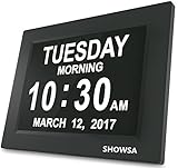 SHOWSA New Upgrade Day Clock, Day Clock, 5 Daily Alarms & 3 Medicine Reminder Digital Calendar Alarm Clock Elderly Extra Large Desk Clock Reminder for Impaired Vision & Dementia Alzheimer's