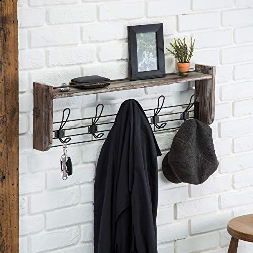 image for J JACKCUBE DESIGN Rustic Wall Mounted Coat Rack 5 Hooks Wood Floating 
