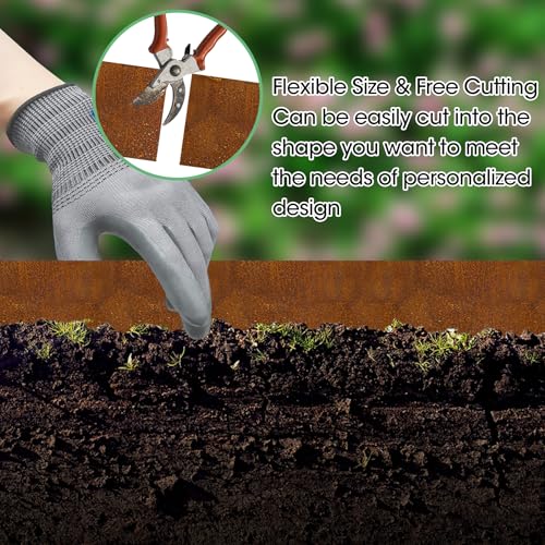 Vehipa Garten Rasenkante aus Cortenstahl 10 m x 14 cm Cortenstahl Rasenkante für DIY-Rasen, Rasenkantenband mit Rost inklusive 1 Paar Handschuhe, Rasenkanten Corten-Stahl Beeteinfassung für Garten