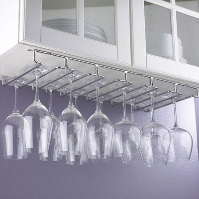 Modern Style Hanging Wine Glass Rack, Presented In Chrome Metal Finish, Ideal Space Saver In Your Kitchen For Its Under Cabinet Design