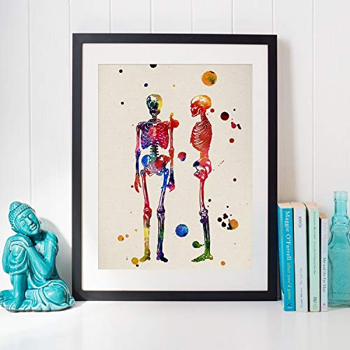 Nacnic Skeleton Poster with watercolor design. Mix with watercolor style sheets for interior decoration. A4 size