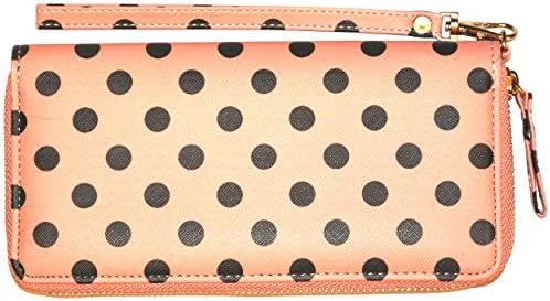 Polka Dot Wristlet Clutch Wallet With Wrist Strap, Coral Pink