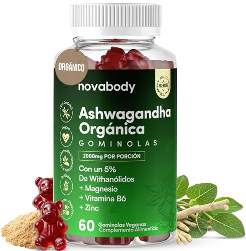 Ashwagandha Gominolas 2000mg Sin Azúcar 100% Natural, Vegana – Alta Potencia, Concentrada, con Citrato de Magnesio, Zinc y Vitamina B6 – Sin Gluten, Sin Lactosa – Sueño Profundo, 60 uds