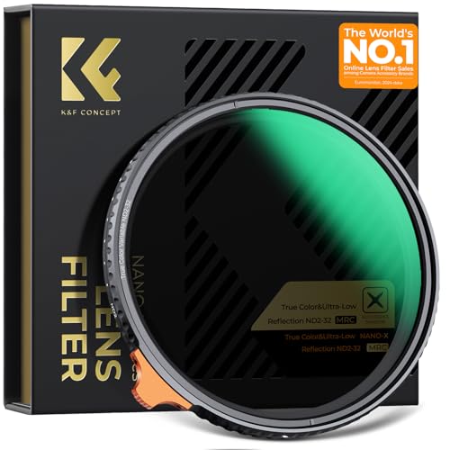 K&F CONCEPT Nano-Xcel 55 mm ND2-32 Variable True Color Filter & Ultra Low Reflectivity, Neutral Density Filters ND2-32 (1-5 Stops) in Optical Glass with 28 Layers Nano Coating