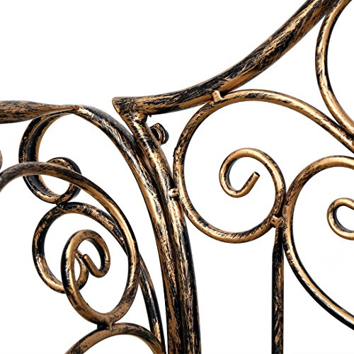 Gartenbank Metall Sitzbank mit Rückenlehne & Armlehne Eisenbank für 2-3 Sitzer Ruhebank Retro-Stil Bank für Garten Park Balkon (Bronze) – Bild 6
