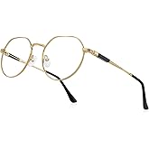 RB.Pilot Classic Round Polygon Reading Glasses for Men Women Light Blocking Computer Readers Spring Hinge Metal Frame