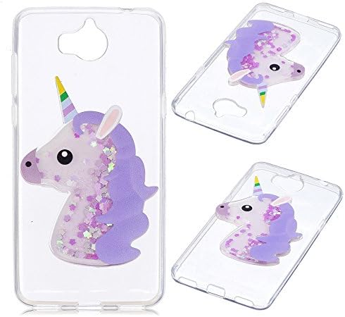 Huawei Y5 2017 (5.0") Case, DUGRO Cute 3D Creative Fashion Cartoon Animal ( Unicorn ) Quicksand Liquid Glitter Silicone Protective Cover Phone Case - Purple