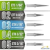Best Weller ET Solder Tips Replacement Set - 5 Extra Long Life Soldering Iron Tips (ETA ETT ETB ETS ETD) - For WES51 WESD51 WCC100 PES51 WE1010NA EC1201A EC2000