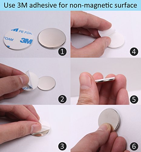 FEYG Neodymium Disc Magnets, 10Pcs Super Strong Rare Earth Magnets with 12Pcs Adhesive Backing, 1.26"D X 0.08"H for DIY Crafts, Fridge, Scientific Use