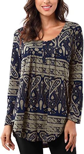 Bzonly Womens Blouses Long Sleeve Floral Print Tunic Tops Button Up Casual Shirts