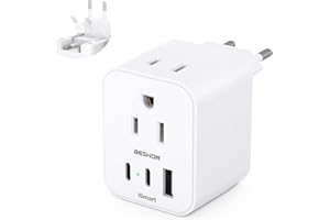 BESHON European Travel Plug Adapter, Foldable International Travel Adapter with 2 AC Outlets 3 USB Ports(2 USB C), Type C Plug Adapter Travel Essentials to Most Europe EU Spain Italy France Germany