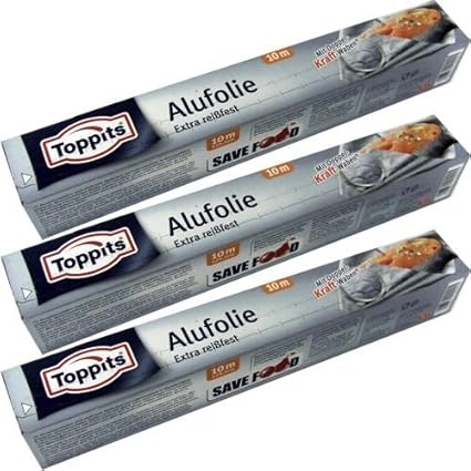 Toppits Drei Aluminiumfolien extra reißfest mit Doppel-Kraft-Waben (3 Stck. x 10m x 29,5cm)