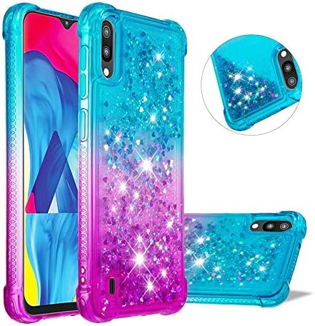 Samsung Galaxy M10 Case,Moiky Colorful Gradient Quicksand Bling Sparkle Diamond Glitter Flowing Liquid Floating Slim Soft TPU Fashion Girls Women Case for Samsung Galaxy A10,Teal&Purple