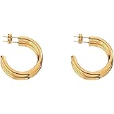 14k Gold Chunky Open Loop Statement Earrings for Women Little Gold Hoop Earrings Jewelry Gifts